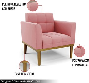 Kit 2 Poltronas Decorativas Karen Pés Fixo em Madeira Castanho Suede Rose G19 - Gran Belo