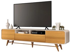 Rack para Sala Bancada de TV 85 Pol 220cm Alissa Off White/Cinamomo H01 - D'Rossi
