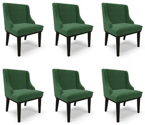 Kit 6 Cadeiras Decorativas Sala de Jantar Base Fixa de Madeira Firenze Veludo Verde/Preto G19 - Gran Belo