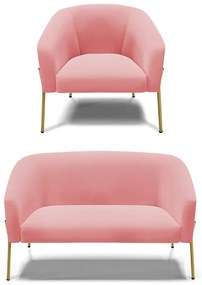 Sofá Namoradeira e Poltrona Pé de Ferro Dourado Stella Suede D03 - D'Rossi - Rose