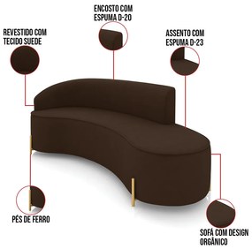 Sofá 4 Lugares Orgânico 220cm Pé Dourado Morgan Suede D03 - D'Rossi - Marrom