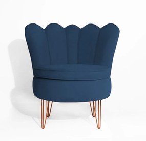 Poltrona Dália Pés Hairpin Legs Bronze Veludo Azul Marinho