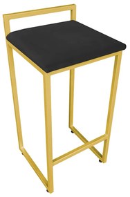 Banqueta Alta Lavínia Suede Preto Base Dourado D'Rossi