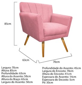 Poltrona Laura Pés Palito Mel Suede Rosa Bebê - ADJ Decor