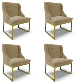 Cadeira Sala de Jantar Industrial Dourado Kit 4 Liz Suede D03 - D'Rossi - Marrom Rato