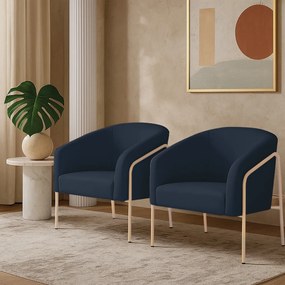 Poltrona Sala Industrial Alta Champanhe Kit 2 Stella Suede D03 - D'Rossi - Azul
