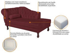 Recamier Diana 185cm Lado Direito Suede Bordô - ADJ Decor