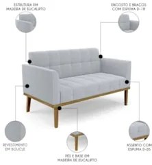 Namoradeira e 2 Poltronas Base Madeira Castanho Ana Bouclé Cinza - Ibi