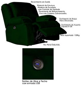 Poltrona do Papai Reclinável Elétrica com Entrada USB Magnum Veludo Verde G23 - Gran Belo