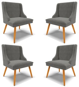 Kit 4 Cadeiras Decorativas Sala de Jantar Pés Palito de Madeira Firenze Suede Grafite/Natural G19 - Gran Belo
