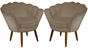 Kit 2 Poltronas Decorativas Pétala Pés Palito Suede Capuccino - Sheep Estofados