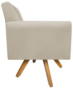 Poltrona Laura Base Giratória de Madeira Suede Bege - ADJ Decor