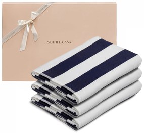 Kit 3 Toalhas de Piscina Sottile Casa Capri c/ Caixa De Presente - Azul Marinho  Azul Marinho