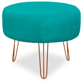 Puff Chloe Pés Hairpin Legs Bronze Suede Azul Tiffany