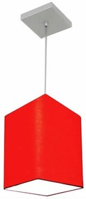 Lustre Pendente Quadrado Md-4007 Cúpula em Tecido 25/16x16cm Vermelho - Bivolt