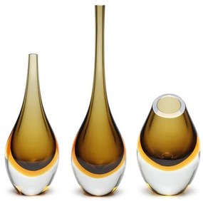 Conjunto 3 Gotas Mini Bicolor Fumê com Âmbar Murano Cristais Cadoro