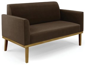 Sofá Namoradeira Base de Madeira Fixa Castanho Marisa Suede D03 - D'Rossi - Marrom