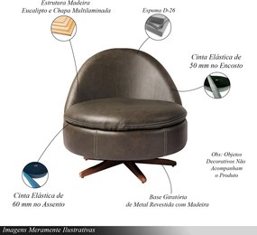 Kit 2 Poltronas Sala de Estar Giulio Base de Ferro Giratória PU Marrom G92 - Gran Belo