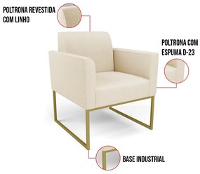 Poltrona Base Industrial Dourado Marisa Linho - A19 Bege