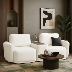 Sofá Sala Modulado 271cm com Console USB Luminária Brumma Bouclê K01 - D'Rossi - Off White