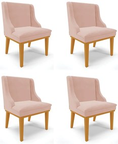 Kit 04 Cadeiras de Jantar Liz Veludo Base Fixa Madeira Castanho D03 - D'Rossi - Rose