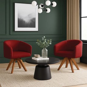 Poltrona Sala Base Giratória Madeira Kit 2 Arielle Veludo Marsala D03 - D'Rossi