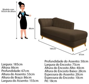 Recamier Vanessa 185cm Lado Direito Suede Marrom - ADJ Decor