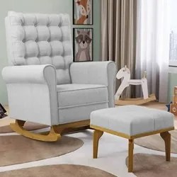 Poltrona de Amamentação Balanço e Puff Base de Madeira Brenda G05 Linh