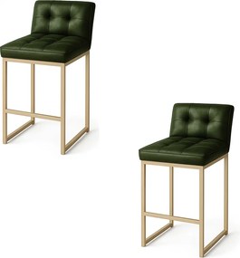 Banqueta Cozinha Alta com Encosto Industrial Kit 2 Champanhe Lirina PU Verde C05 - D'Rossi