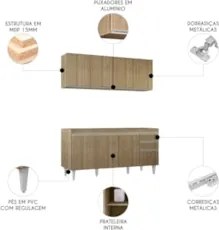 Armário Cozinha e Balcão Para Pia 160cm Arkansas Castanho   - Lumil