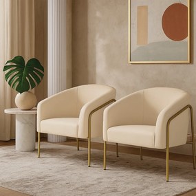 Poltrona Sala Industrial Alta Dourado Kit 2 Stella Suede D03 - D'Rossi  - Bege