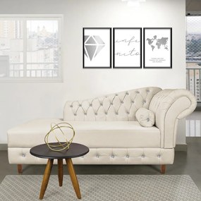 Divã Chesterfield 165 cm Capitonado com Strass Suede Bege - D'Rossi