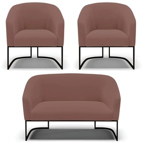 Namoradeira e 2 Poltronas Industrial Preto Stella Veludo D03 - D'Rossi - Rose