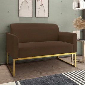 Poltrona Namoradeira Decorativa Isabella Base Industrial Suede Marrom/Dourado G19 - Gran Belo