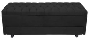 Calçadeira Baú com Sapateira Casal 140cm Paris Capitonê Suede Preto - Sheep Estofados - Preto