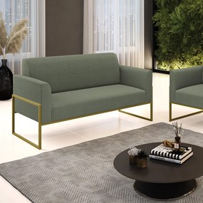 Sofá 2 Lugares Namoradeira Industrial Alta Dourado Marisa Bouclê Pistache