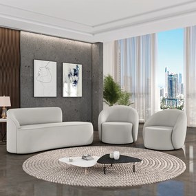 Sofá 3 Lugares Orgânico 180cm Morgan e 2 Poltronas Lua Veludo D03 - D'Rossi - Cinza
