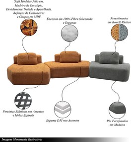Sofá Ilha Sala de Estar 2 Módulos e Chaise Dakota Encosto Almofadas Soltas Bouclê Rústico Terracota/Cinza G33 - Gran Belo