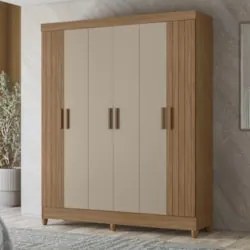 Guarda Roupa Casal 165cm 6 Portas Guiana Carvalho/Fendi Z17  - Mpozena