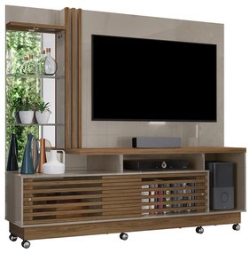 Estante de TV 60 Pol 200cm com Rodízio Sala de Estar Lumari M20 - D'Rossi - Fendi e Naturale