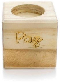 Porta Vela quadrado de Natal Paz em Madeira e Dourado 7 cm - D'Rossi