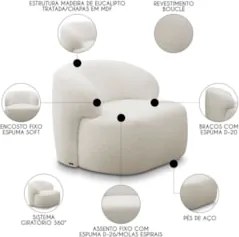 Poltrona Decorativa Fixa Orgânica Donk L08 Boucle Branco     - Mpozena