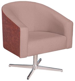 Poltrona Luiza Base Giratória de Metal Sintético Nozes e Linho Rosê - ADJ Decor