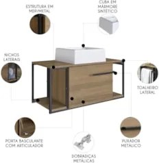 Gabinete Banheiro Suspenso 80cm Cuba Quadrada Ripy Mel/Branco Z54 - Mp