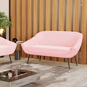 Namoradeira 02 Lugares Giovana Suede Pés Palito de Ferro - D'Rossi - Rosa Bebê