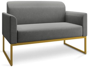 Poltrona Namoradeira Decorativa Isabella Base Industrial Linho Grafite/Dourado G19 - Gran Belo