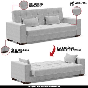 Sofá Cama Decorativo 210cm Beesley Suede Cinza G19 - Gran Belo