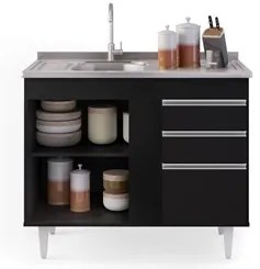 Balcão Gabinete 100cm Sem Tampo 2 Portas 2 Gavetas Luziania Preto - Lu