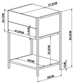 Mesa de Cabeceira Steel Quadra Vermont e Base Metálica Preto A05 - D'Rossi