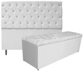 Kit Cabeceira e Calçadeira Liverpool 140 cm Casal Suede Branco - ADJ Decor